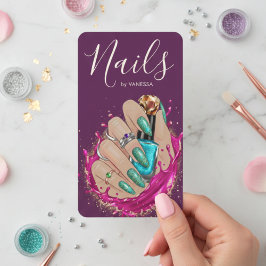 Nail Art Studio Manicurist Artist Pink Purpule Visitenkarte