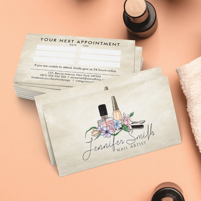 Nail Artist - Aquarellblumen Visitenkarte (Von Creator hochgeladen)