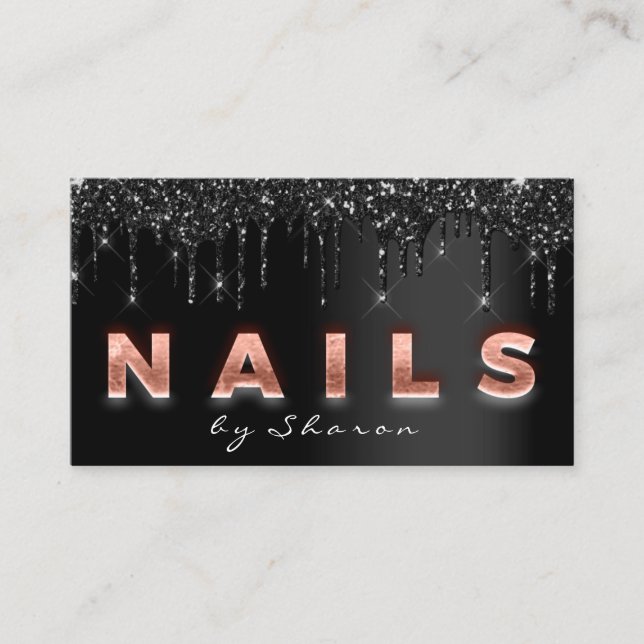 Nail Artist Black Tropfens 9 Punches Rose Script Visitenkarte (Vorderseite)