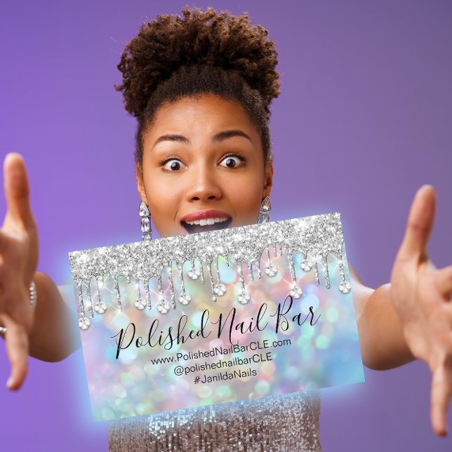 Nail Artist Blue Holographic Diamond Silver Visitenkarte (Nail Artist Blue Holographic Diamond Silver Business Card)