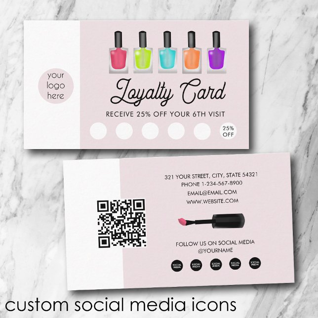 Nail Artist Business Logo QR Code Loyalty  Visitenkarte (Nail Artist Business Logo QR Code Loyalty Business Card)