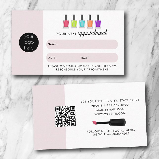 Nail Artist Client Appointment Card QR Code Logo Visitenkarte (Nail Artist Client Appointment Card QR Code Logo)