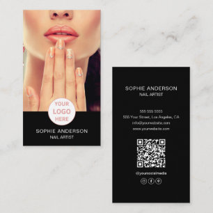 Nail Artist Custom Logo Foto Black Visitenkarte