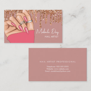 Nail Artist Designer Salon Imitate Glitzer Pink Na Visitenkarte