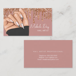 Nail Artist Designer Salon Imitate Glitzer Rose Ro Visitenkarte