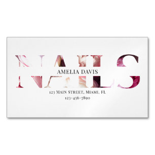 Nail Artist Elegant Floral White Pink Manicurist Magnetische Visitenkarte
