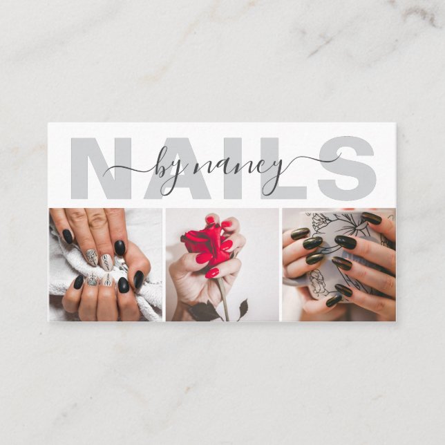Nail Artist Elegant Photo Collage QR Code Logo Visitenkarte (Vorderseite)
