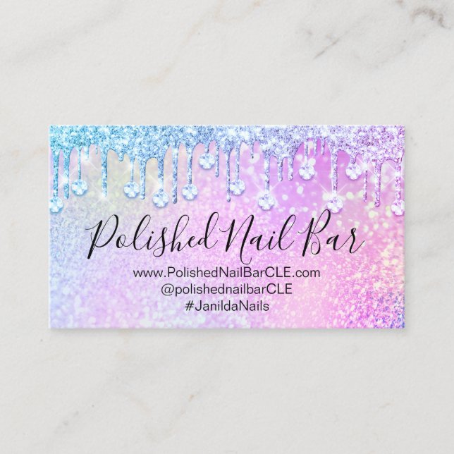Nail Artist Holograph Diamond Silver Tropfens Pink Visitenkarte (Vorderseite)