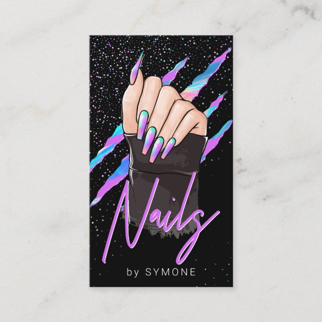 Nail Artist Holographic Modern Glam Business Card Visitenkarte (Vorderseite)