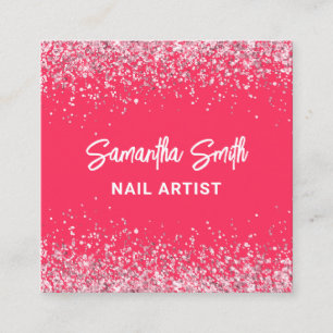 Nail Artist Hot Pink Glitzer Salon Quadratische Visitenkarte