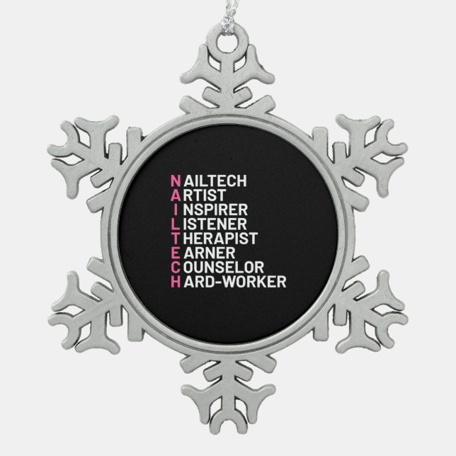 Nail Artist Inspirer Schneeflocken Zinn-Ornament (Vorderseite)