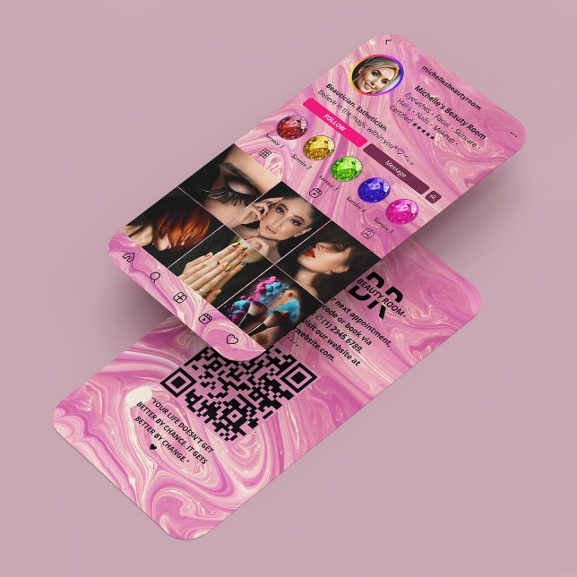 Nail Artist Instagram Rosa Marmor Moderne Visitenkarte (Nail Artist Instagram Pink Marble Modern Business Card
)
