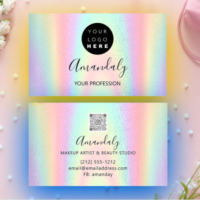 Nail Artist Lash Friseur Logo QR Holograph Visitenkarte (Nail Artist Lash Hairdresser Logo QR Holograph Business Card)