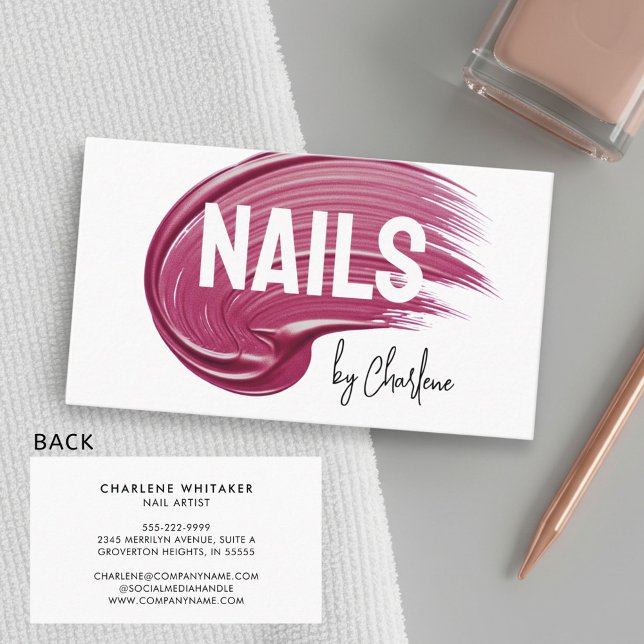 Nail Artist Mauve Polnische moderne Typografie Visitenkarte (Von Creator hochgeladen)