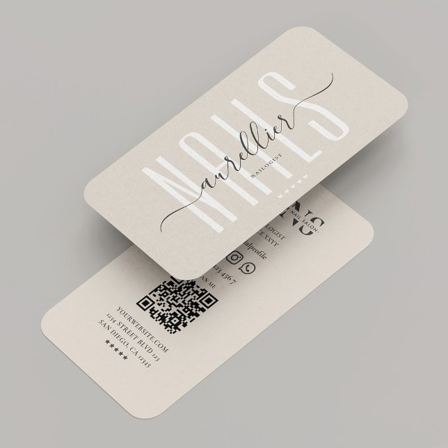Nail Artist Nail Tech Manikurin Sand Beige Modern Visitenkarte (Nail Artist Nail Tech Manicurist Sand Beige Modern Business Card
)