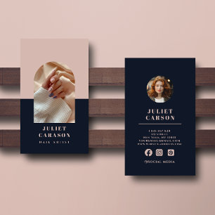 Nail Artist Navy Blue & Blush Pink Arch Foto Visitenkarte