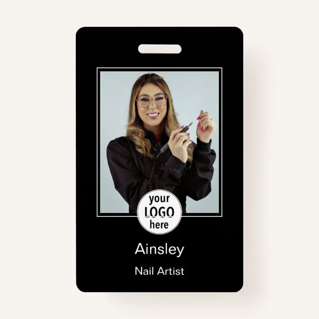  Nail Artist Photo Logo Black White Name Ausweis (Vorderseite)