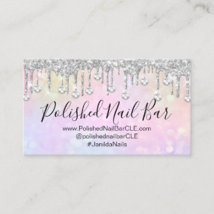 Nail Artist Pink Holograph Diamond Silver Tropfen Visitenkarte