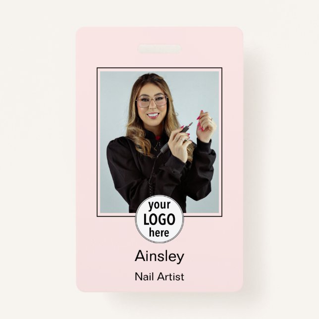  Nail Artist Pink Photo Logo Name Ausweis (Vorderseite)