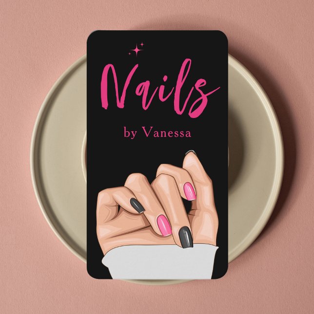 Nail Artist Salon Black Pink Qr Code Business Card Visitenkarte (Von Creator hochgeladen)