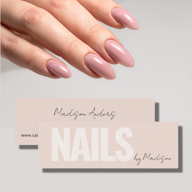 Nail Artist Salon Pink Typografie Mini Visitenkarte (Nail Artist Salon Pink Typography Mini Business Card)
