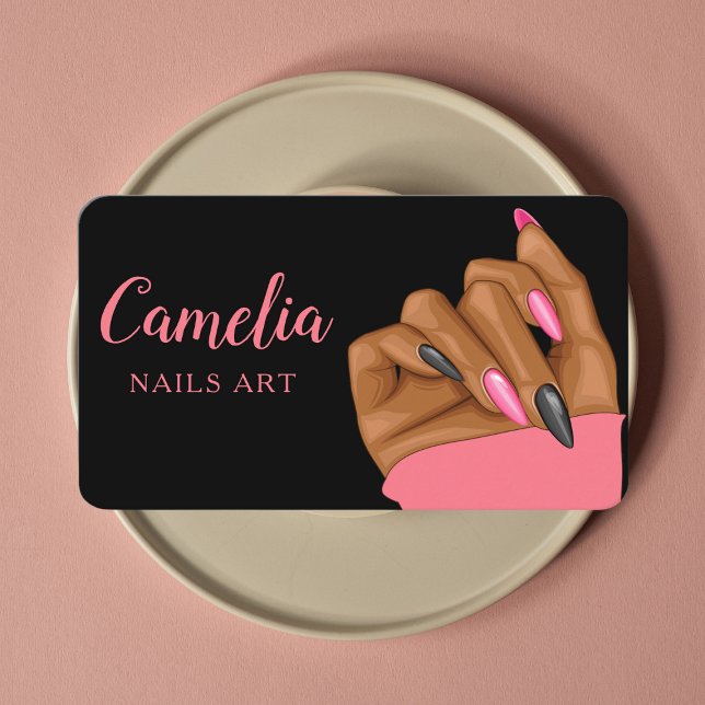 Nail Artist Salon Qr Code Black Pink Business Card Visitenkarte (Von Creator hochgeladen)
