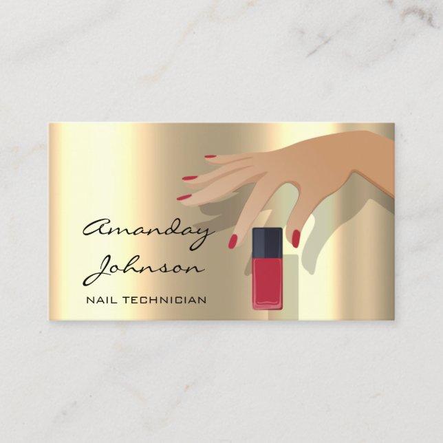 Nail Artist Studio Red Manicure Pedicure Gold Visitenkarte (Vorderseite)