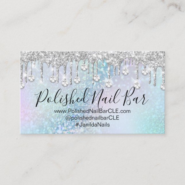 Nail Artist Tropfens Blue Holographic Diamond Visitenkarte (Vorderseite)
