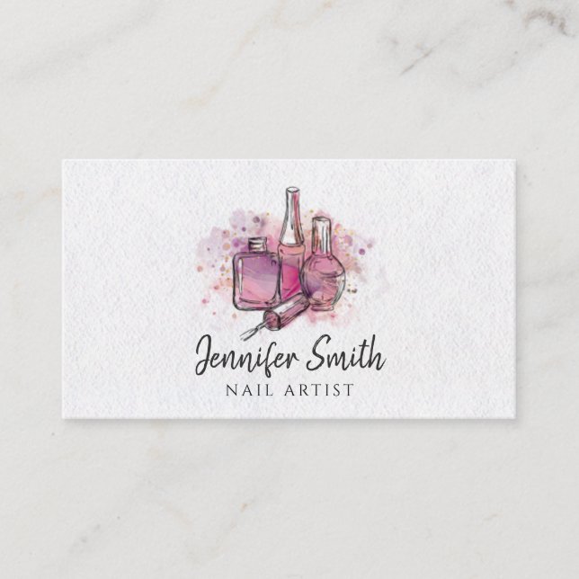 Nail Artist - Watercolor art Business Card Visitenkarte (Vorderseite)