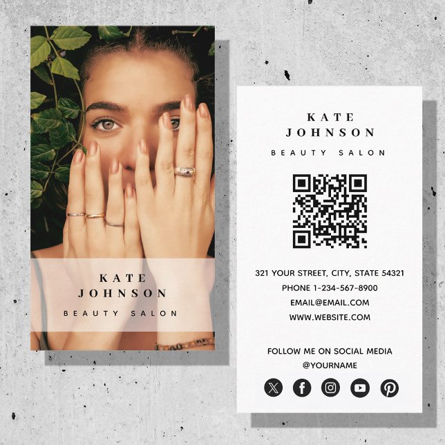 Nail Beaty Salon Makeup Artist Foto QR Code Visitenkarte (Nail Beaty Salon Makeup Artist Photo QR Code Business Card)