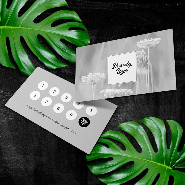 Nail | Beauty Salon Loyalty Card Grau Blume Treuekarte (Von Creator hochgeladen)