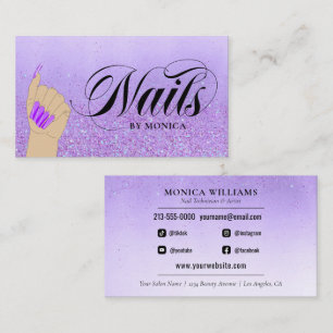 Nail Manicure Tech Lila Glam Glitzer Nail Artist Visitenkarte