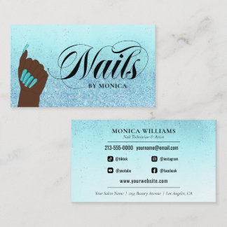 Nail Manicurist Tech Turquoise Glam Glitzer Salon  Visitenkarte