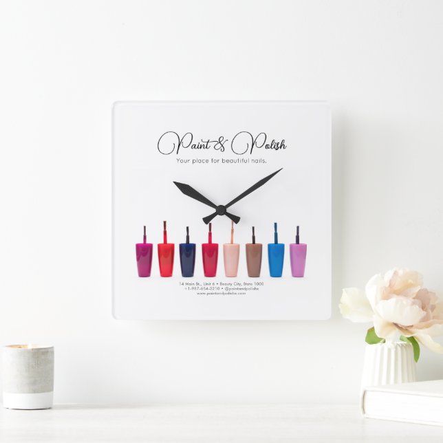Nail Polnisch Set Nail Salon Quadratische Wanduhr (Zuhause)