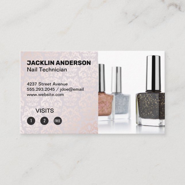 Nail Polnische Flaschen | Damask Muster | Loyalitä Treuekarte (Vorderseite)