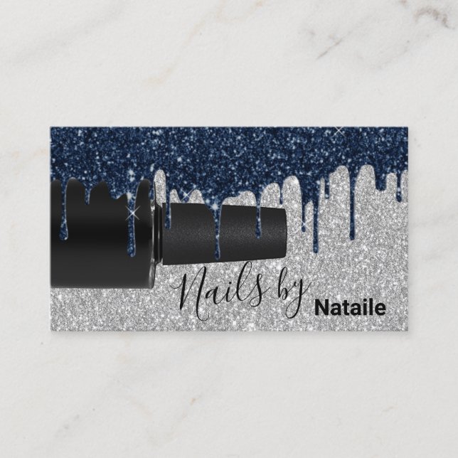 Nail Polnischer Navy Blue Tropfen Silver Manicuris Visitenkarte (Vorderseite)