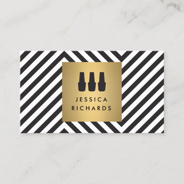 Nail Polnisches Trio Logo auf Retro Schwarz/Weiß M Visitenkarte (Vorderseite)