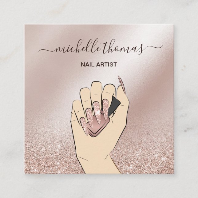 NAIL Rose gold NAIL TECHNICIAN Sq Quadratische Visitenkarte (Vorderseite)