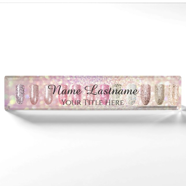 Nail Salon Artist Rose Lux Glitzer Holograph Blush Namensplakette (Vorderseite)