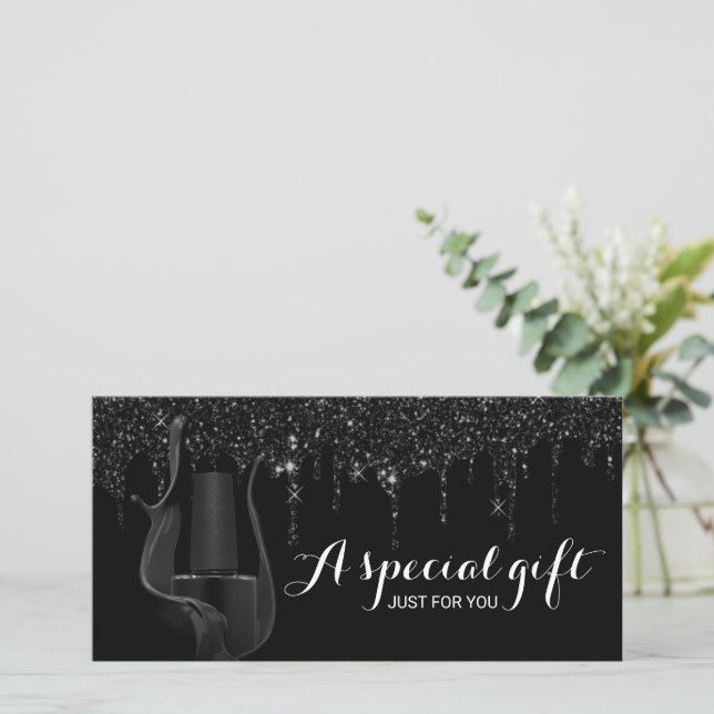 Nail Salon Black Glitzer Tropfen Geschenkgutschein (Stehend Vorderseite)