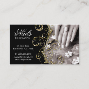 Nail Salon Black Gold Sparkle Visitenkarte