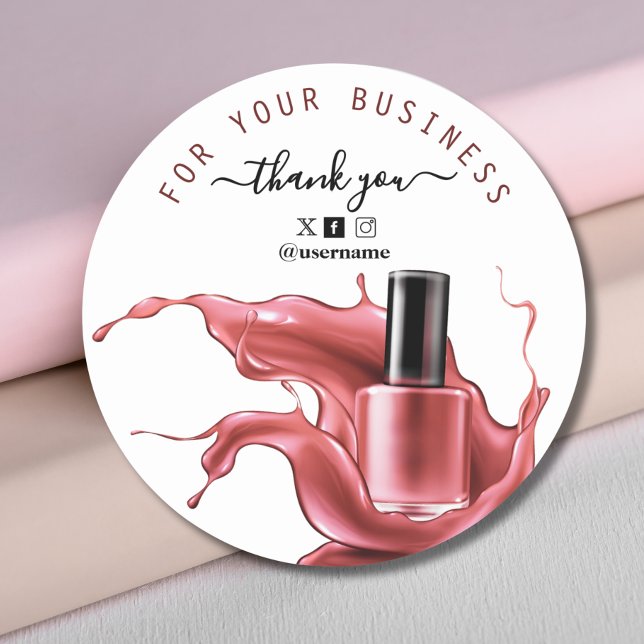 Nail Salon Business Branding Danke Karte Runder Aufkleber (Von Creator hochgeladen)