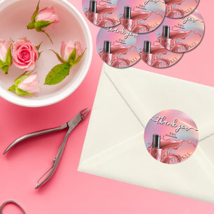 Nail Salon Business Branding Danke Karte Runder Aufkleber