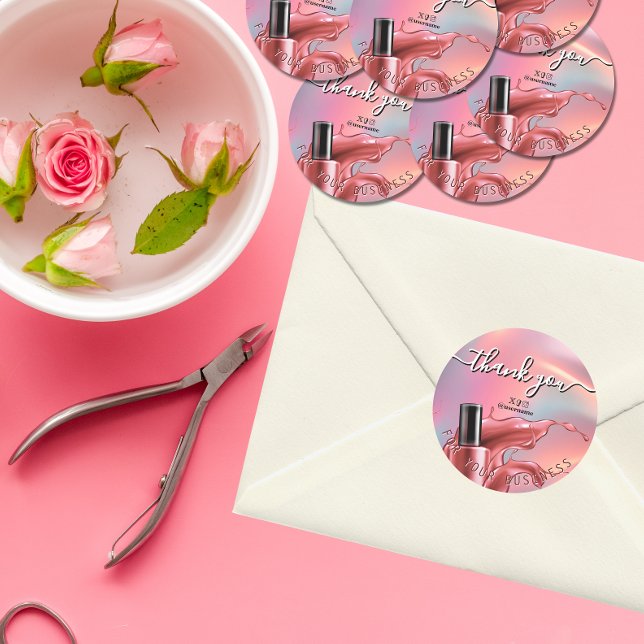Nail Salon Business Branding Danke Karte Runder Aufkleber (Von Creator hochgeladen)