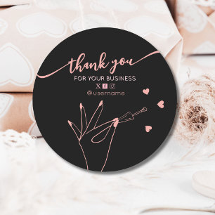 Nail Salon Business Branding Danke Karte Runder Aufkleber