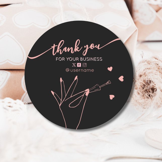 Nail Salon Business Branding Danke Karte Runder Aufkleber (Von Creator hochgeladen)