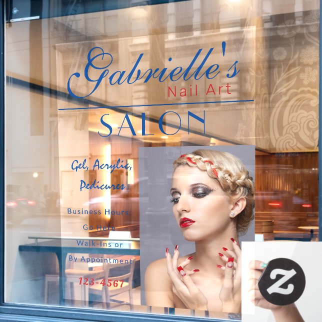 Nail Salon Business Fenster Klammern LG Ihre Daten Fensteraufkleber (Café-Fenster)
