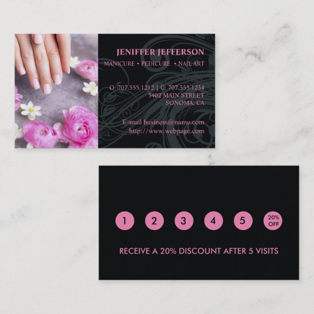Nail Salon Customer Loyalty Discount Business Card Terminkarte (Vorne/Hinten)