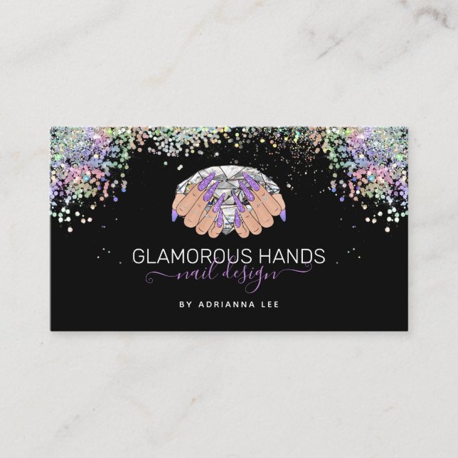 Nail Salon Diamond Hands Lila Glitzer Nail Tech  Visitenkarte (Vorderseite)