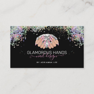 Nail Salon Diamond in den Händen Pink Glitzer Nail Visitenkarte